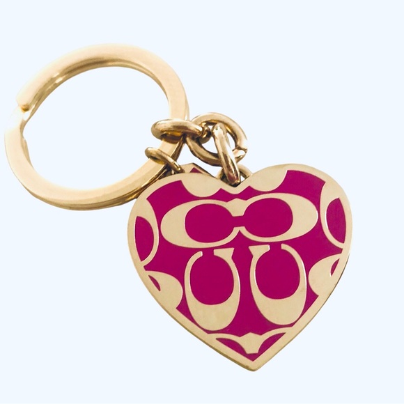 Rare Retired COACH PINK Signature Enamel Heart Keychain FOB Purse Charm - Picture 2 of 5